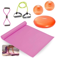 Kit Colchonete Rosa + 2 Overball + Extensor em 8 + Extensor Mdio com Ala + Disco de Equilbrio