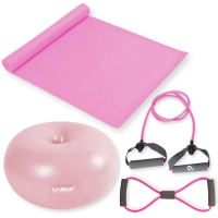 Kit Bola Donut Rosa 45 Cm + Elsticos Tenso Leve com Alas + Elstico em 8 Leve + Colchonete