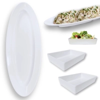 Kit Prato Oval 60 Cm + 2 Travessas 20,3 Cm Retangular Estriada Melamina Profissional Buffet Restaurante