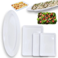 Kit Prato Oval 60 Cm + 2 Travessas 30 Cm + 1 Travessa 40 Cm Retangular Melamina Premium Restaurante Buffet