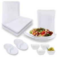Kit 4 Travessas para Buffet + 4 Molheiras + 2 Petisqueiras em Melamina Premium