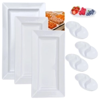 Kit 2 Travessas 44,5 Cm + Travessa 56 Cm Retangular + 4 Petisqueiras 3 Divisrias para Restaurante Buffet