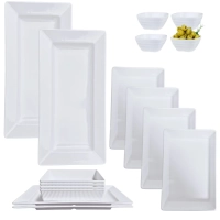 Kit 2 Travessas 44,5 Cm + 4 Tigelas 25,3cm Estriada + 4 Molheiras 225 Ml Estriada em Melamina para Restaurante