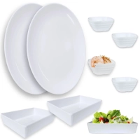 Kit 2 Travessas 33 Cm Oval + 3 Tigelas Onduladas 20,3cm Melamina + 4 Tigelas Molheira 225 Ml Restaurante
