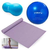 Kit Colchonete Lilas 1,73 M Tapete Yoga + Bola Feijo 90 Cm + Bola Pilates Suia Premium 65 Cm