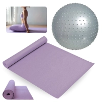 Kit Colchonete Lilas 1,73 M Tapete Yoga + Bola Suia Yogine 65 Cm Massagem Ball Yoga Pilates