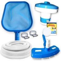 Kit Limpeza de Piscina Mangueira 4m + Aspirador + Peneira + Pastilha de Cloro + Flutuador