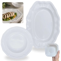 Kit Conjunto 4 Pratos Fundos 22,5 Cm + 2 Tigelas Quadradas 250 Ml + Travessa 36 Cm Melamina / Pl�stico