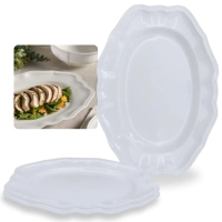 Kit Conjunto de 2 Travessas Brancas 36 Cm Retangular Borda Decorada Delicada em Melamina / Pl�stico Premium