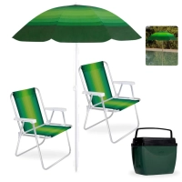 Kit Guarda Sol Fps 70 1,50 M Sortido + 2 Cadeiras de Praia Alta Alumnio + Caixa Trmica 18l Piscina