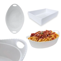 Kit Tigela Travessa Retangular 25,3 Cm + Tigela Oval 27,7 Cm Ondulada em Melamina Premium