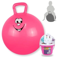 Kit Bola Pula Pula 60 Cm Rosa com Ala + Baldinho de Praia com 8 Peas em Cores Sortidas