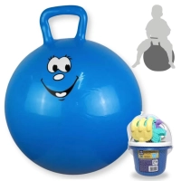 Kit Bola Pula Pula 60 Cm Azul com Ala + Baldinho de Praia com 8 Peas em Cores Sortidas