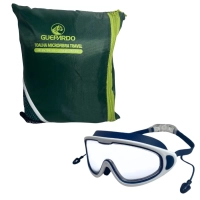 Kit culos de Natao Uv/Antiembaante Azul + Toalha Verde de Microfibra Superabsorvente Guepardo