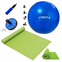 Kit Bola Sui�a 65cm + Mini Bomba + Roda Abdominal + Colchonete Verde para Pilates, Yoga e Treino
