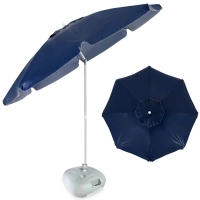 Kit Guarda Sol Articulado 2m Azul + Base em Plstico 21kg para Jardim, Piscina e Praia