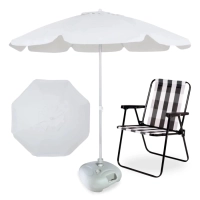Kit Guarda Sol Branco 1,60m + Base 21kg + Cadeira de Praia Retro para Piscina