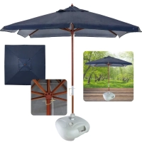 Kit Ombrelone Sardenha Central 2,05m Azul de Madeira + Base de 21 Kg Jardim e Piscina