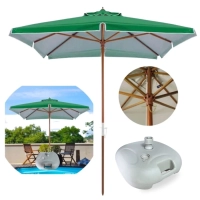 Kit Ombrelone Sardenha Central 2,05m Verde de Madeira + Base de 21 Kg Jardim e Piscina