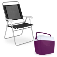 Kit Cadeira de Praia Alumnio Master Plus At 120kg + Caixa Trmica 34 Litros Cor Aai para Parque, Camping