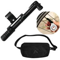Kit Pochete Bolsa Pequena Antifurto Porta Money Trip Conquista + Manmetro e Bomba de Ar para Bicicleta
