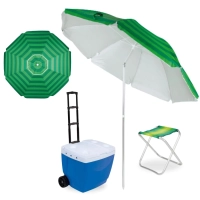 Caixa Trmica 42 L Ala e Rodas Azul + Guarda Sol 2,40m Articulado + Banqueta Praia / Pesca