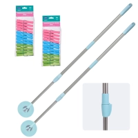 Kit 2 Cabos Extensores Giratrios Reposio para Mop Pocket Mor + 24 Prendedores de Roupa Coloridos