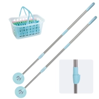 Kit 2 Cabos Extensores Giratrios Reposio para Mop Pocket Mor + Cesta com 36 Prendedores