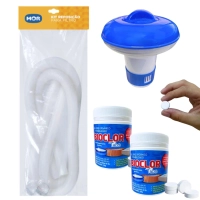 Kit Mangueira 32mm + Abraadeira Reposio Filtro Mor + Mini Clorador Kala + 100 Mini Pastilhas de Cloro 2g