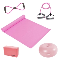 Kit Bola Donut 45cm + Elstico Leve com Alas + Elstico 8 Leve + Colchonete Rosa + Bloco de Apoio Funcional