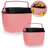 Kit Caixas Trmicas 6 Litros + 12 Litros Rosa Pssego com Ala Mor para Praia e Camping