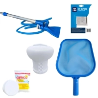 Kit Aspirador Venturi com Mangueira + Haste + Peneira + Clorador Flutuante + Pastilha de Cloro + Reparo