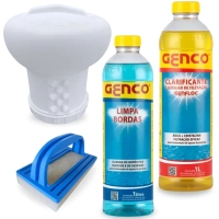 Kit Clorador Flutuante Grande + Esponja + Limpa Bordas 1l + Clarificante 1l para Limpeza de Piscinas