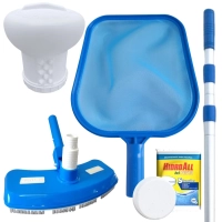Kit Peneira + Aspirador + Clorador Flutuante + Haste Retrtil 3,40m + Pastilha de Cloro
