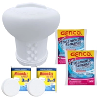 Kit Clorador Flutuante Grande + 2 Tratamentos Semanais Oxigenco + 2 Pastilhas 3 em 1 Hidroall