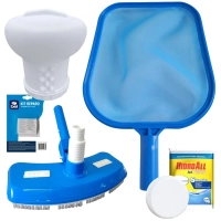 Kit Peneira + Aspirador + Clorador Flutuante Grande + Pastilha de Cloro 5 em 1 + Reparo