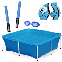 Kit Piscina Mor Estruturada 2000 Litros + culos de Natao e Touca Infantil Azul + 2 Espaguetes Macarro