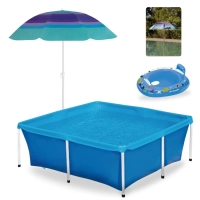 Kit Piscina Estrutural 2000 Litros + Guarda Sol 1,50 M 70 Fps + Boia Fralda Azul para At 1 a 2 Anos