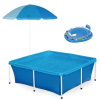 Kit Piscina Estrutural 2000 Lts Mor + Guarda Sol 1,50m 70fps + Boia Fralda Inflvel Azul At 15kg