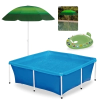 Kit Piscina Estrutural 2000 Lts Mor + Guarda Sol 1,50 M 70fps+ Boia Fralda Verde para At 1 a 2 Anos