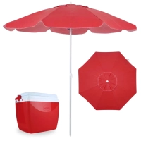 Kit Guarda Sol 2 Metros em Alumnio e Bagum + Caixa Trmica de 26 Litros Vermelha Praia e Parque