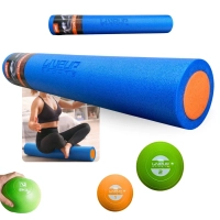 Kit Rolo Exerccios Alongamento 90cm + 2 Mini Bolas de Peso 1kg e 2kg para Fisioterapia