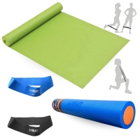 Kit Rolo 90cm para Exerccios + Colchonete Verde + 2 Mini Band Elstico Tenso Forte + Extra Forte