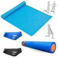 Kit Rolo 90cm para Exerccios + Colchonete Azul + 2 Mini Band Elstico Tenso Forte + Extra Forte