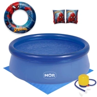 Piscina Infantil 1000 Litros Mor Inflvel + Mini Bomba Manual + Forro + Boias do Homem Aranha