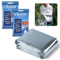 Kit Manta Trmica Aluminizada para Resgate, Emergncia +10 Pastilhas Purificadoras de gua Clorin