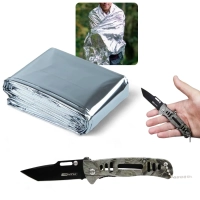 Kit Manta Trmica Aluminizada para Emergncia + Canivete Dexter Ao Inoxidvel Ntk