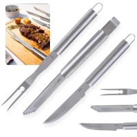 Conjunto para Churrasco em Ao Inox 3 Peas Faca Garfo e Pegador Mor Cozinha Utenslios