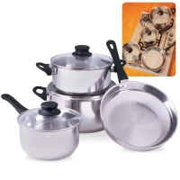 Jogo de Panelas 4 Peas em Inox para Induo e a Gs Fundo Triplo 2 Panelas Caarola Mor + Panela com Cabo + Frigideira