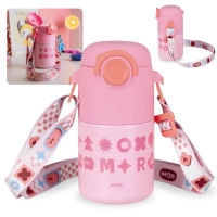 Garrafa Trmica Infantil Kids Rosa 500 Ml em Ao Inox com Ala e Canudo em Silicone Ilustrada Escolar Mor